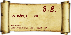 Balkányi Elek névjegykártya